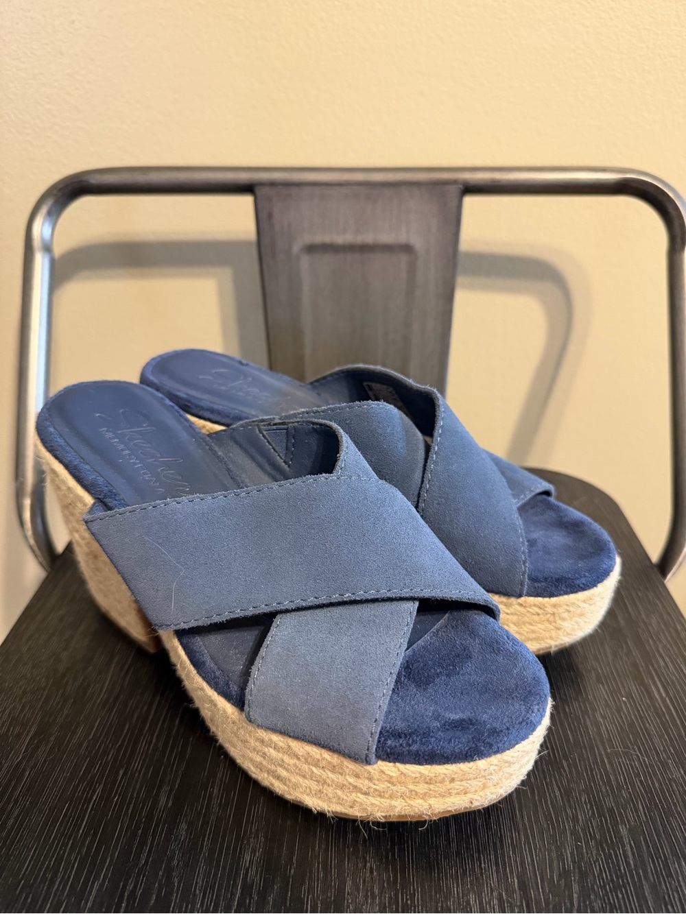 Skechers Navy Suede Espadrille Platform Sandals 5